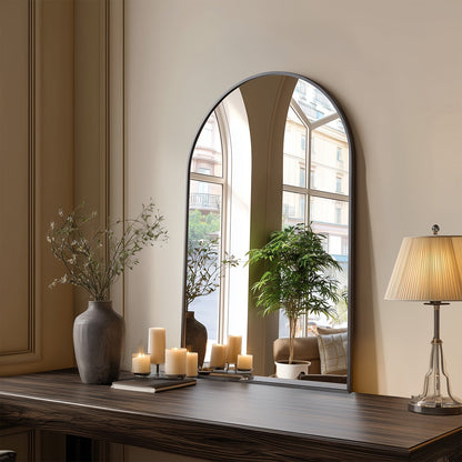 Arched Bathroom Mirror Metal Frame Wall Mounted Vanity Mirror Golden Black