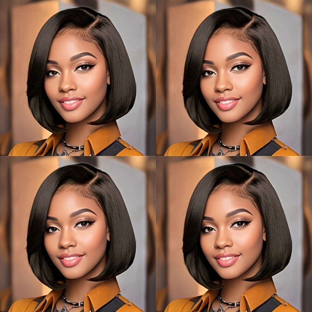 Synthetic Wig 8-Inch Curly-Wavy Brown Highlight Bob with Adjustable Rose Net Cap for Daily Styling