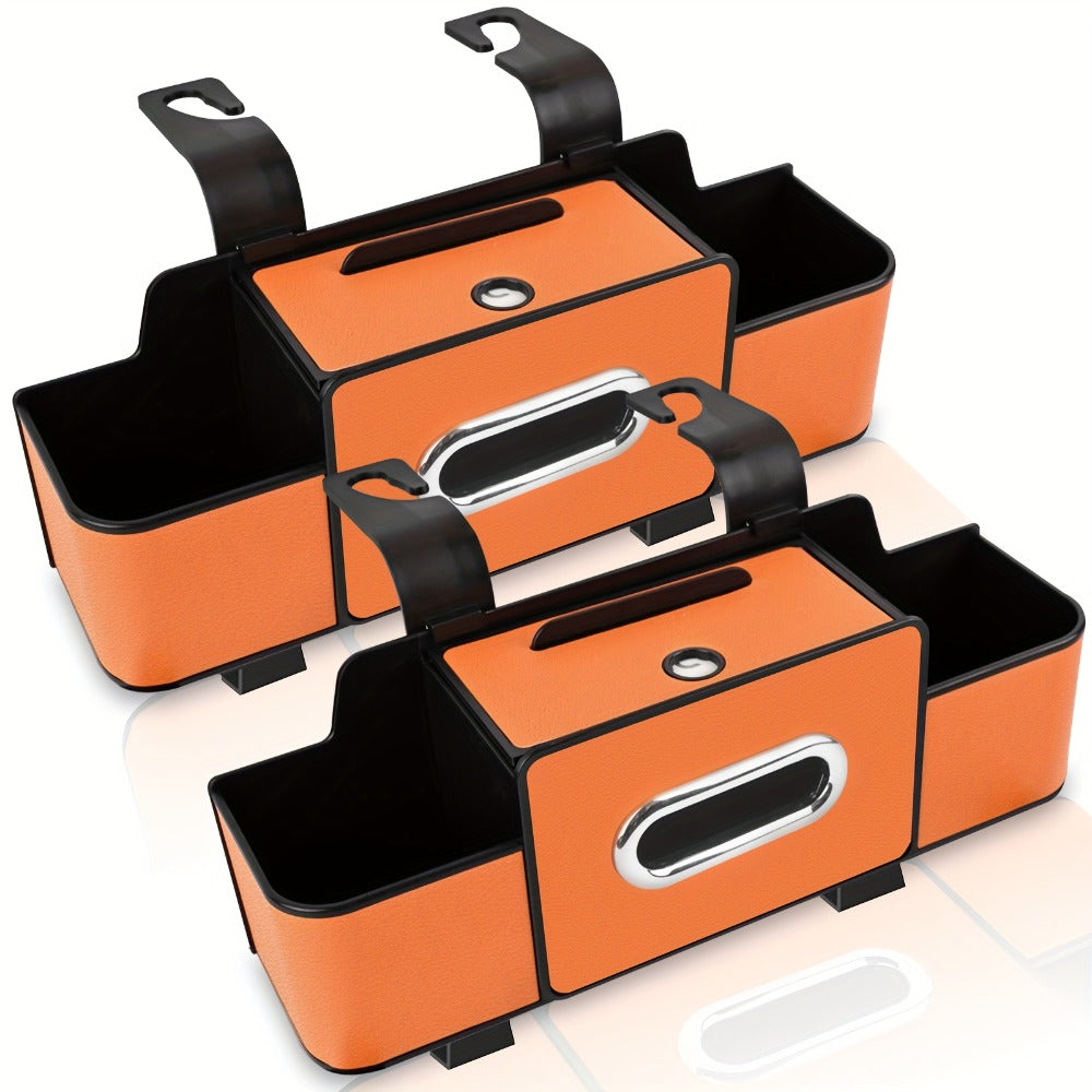 Car Backseat Organizer with Dual Cup Holders, Tissue Box & Hooks – Multi-Function Back Seat Storage for SUV, Sedan & Minivan | Brown, Orange, Black, Cream