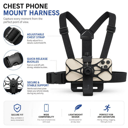 Adjustable Chest Camera Mount Harness with Six Black Checkout Styles and One-Size Strap Configuration