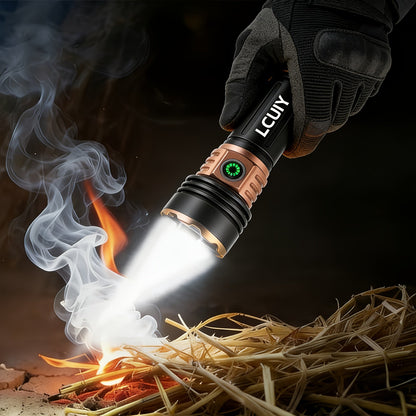 Fire Starter Flashlight with Fresnel Lens – 4500 Lumens Rechargeable Aluminum Alloy Ignition Torch, 1000M Long Range, 6 Modes Tactical Adjustable Beam for Wilderness Survival, Camping, Fishing & Emergency