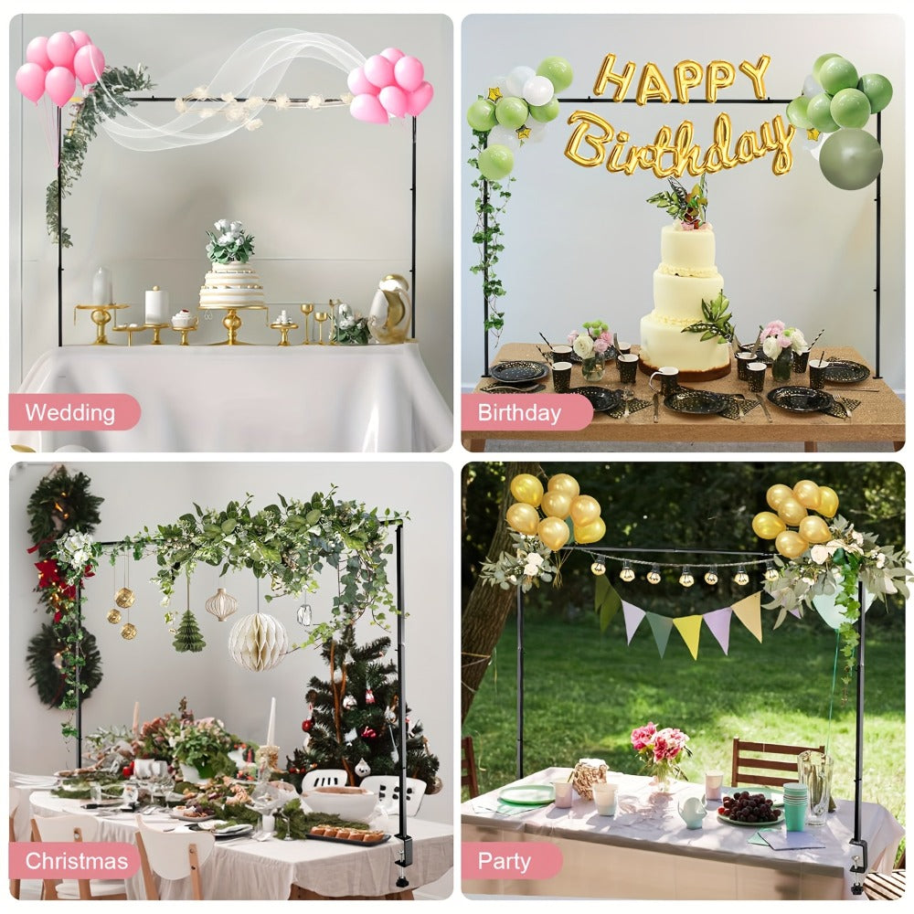 Party Decorations Adjustable Black Metal Table Arch Stand with Clamps, 6.8ft Height and 82-Inch Span