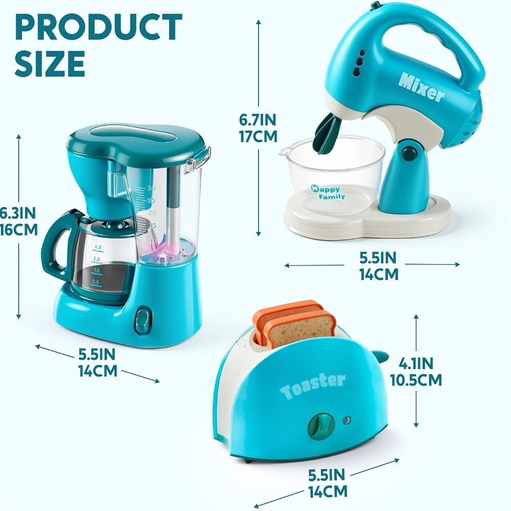 Kids Play Kitchen Toy Set with Realistic Coffee Maker, Toaster & Blender, 26PCS Pretend Play Kitchen Appliances for Toddlers Ages 3+