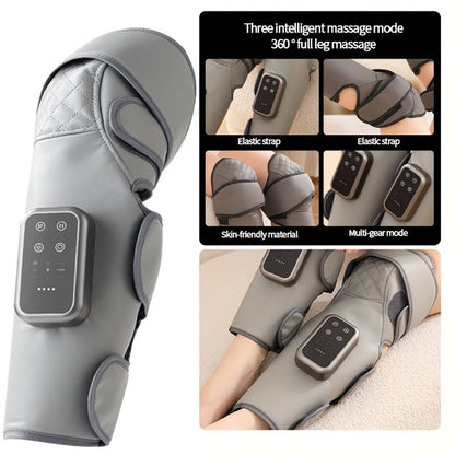 Light Gray Air-Compression Knee Wrap with Three Massage Modes, Three Heat Levels and Extension Strap