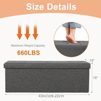 43-Inch Foldable Ottoman with Padded Seat for Comfortable Everyday Seating detail image - detail view 4
