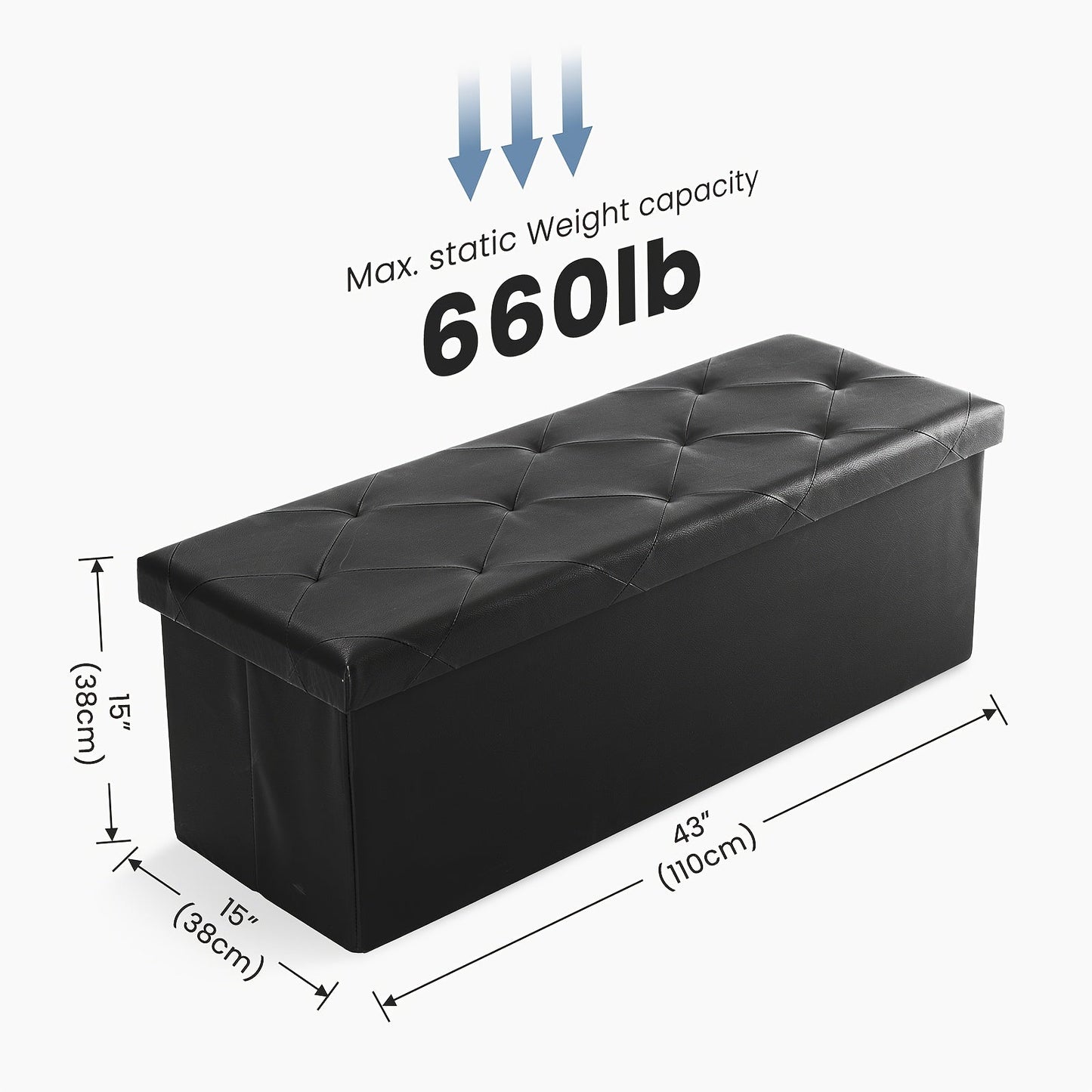 Ottoman shown in the Upgraded Black 43 inch option