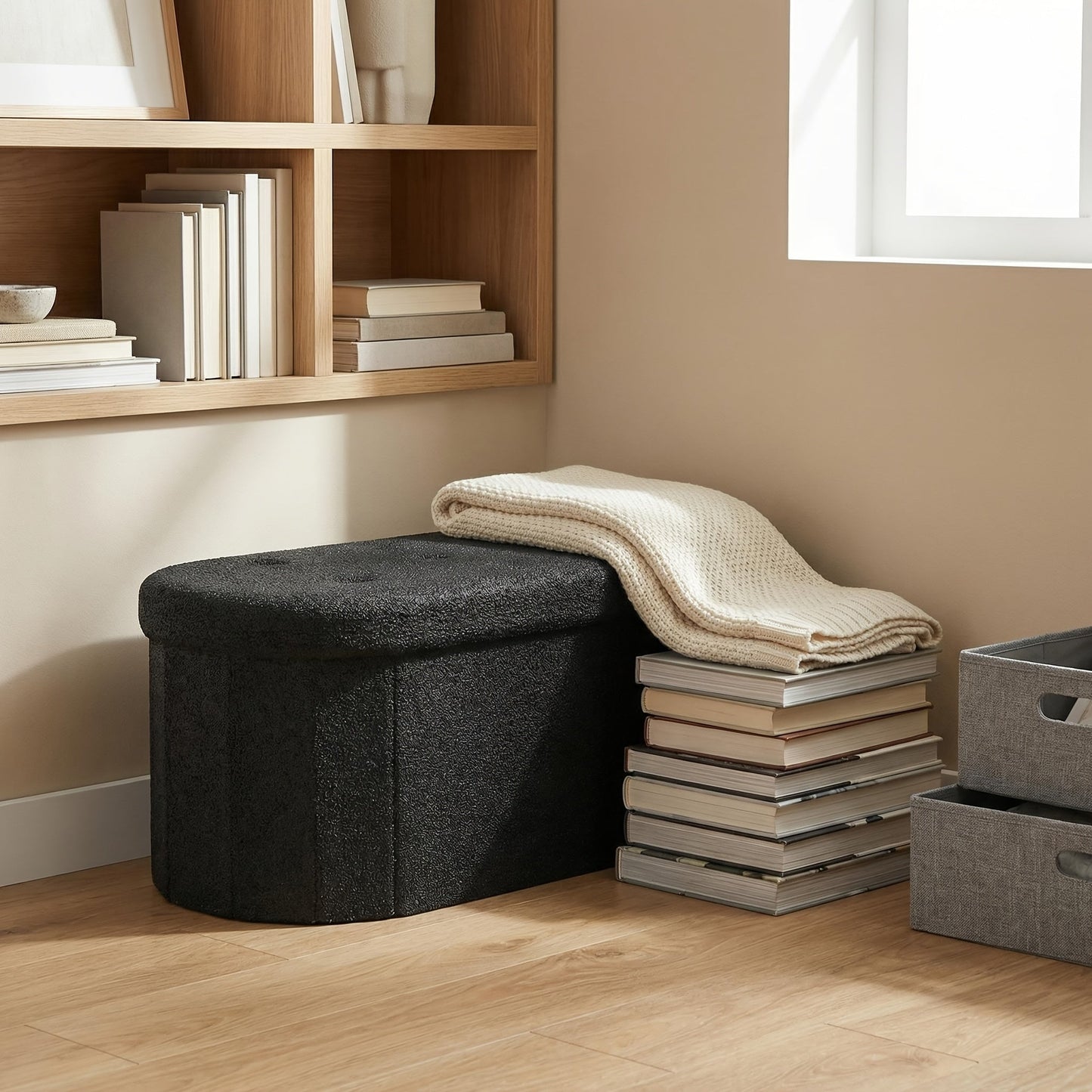 Storage Ottoman shown in the Black, 30inch option