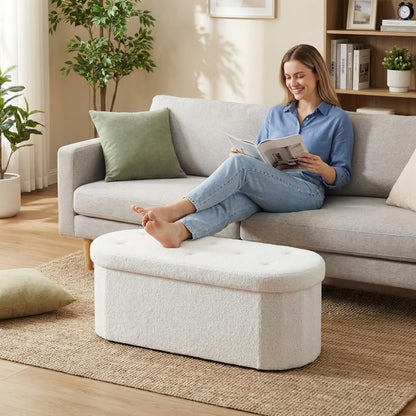 43-Inch Round Storage Ottoman with Secure Lid for Living Room detail image - detail view 6