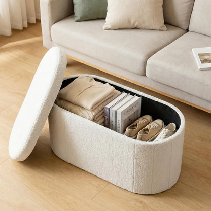 Storage Ottoman, Bench with Lid, Folding Cushioned Foot Rest Stool 30/43 Inch Oval Round shown in the main product view