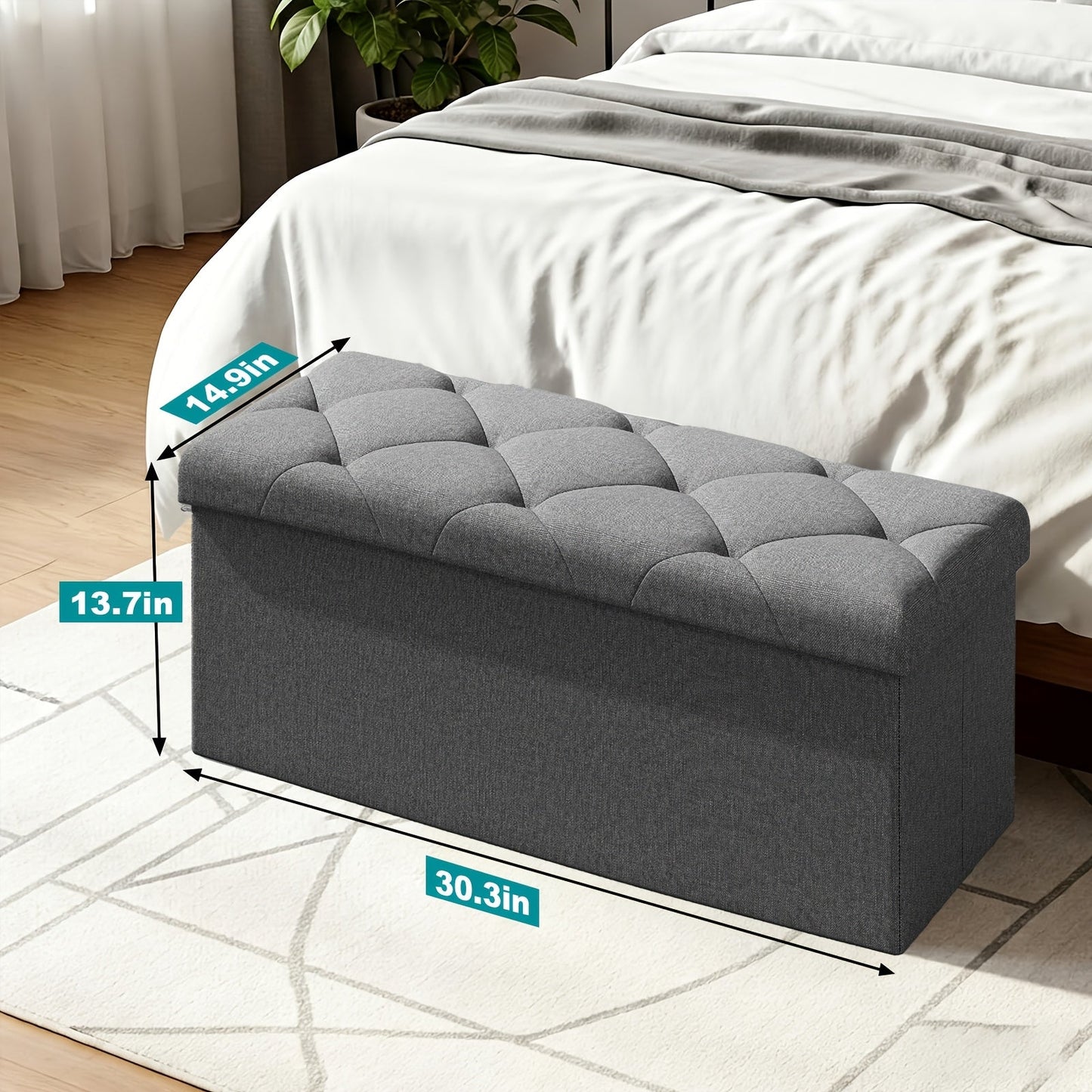 Storage Ottoman shown in the 30 in - Grey option