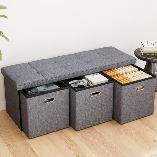 Storage Ottoman, 43-Inch Bench with Pull-Out Hidden Compartment - 880 lb Capacity, Faux shown in the main product view