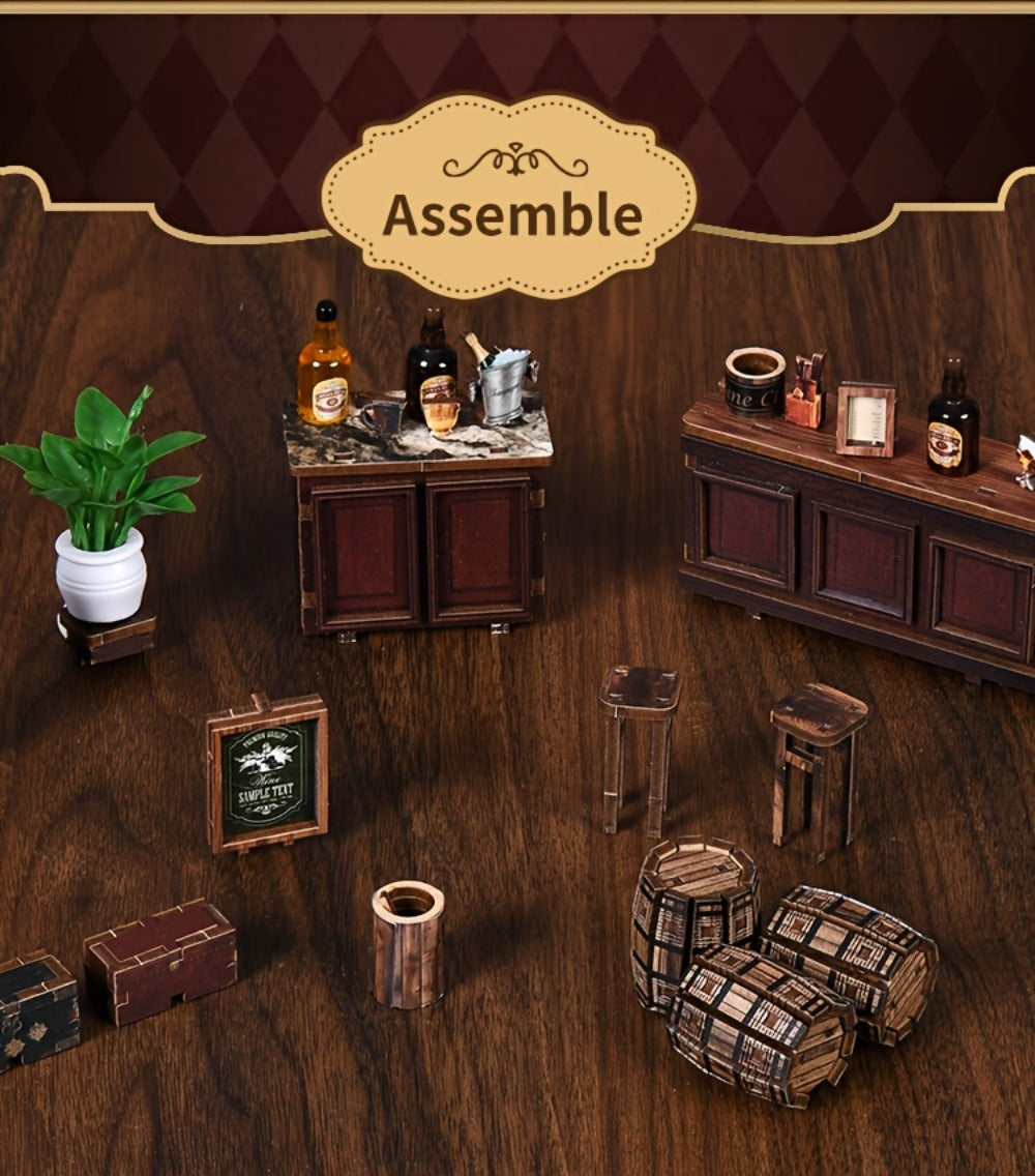 Corner Lounge Book Nook Kit with 327-Piece Tavern Storefront Scene, Illuminated Interior and Touch Switch