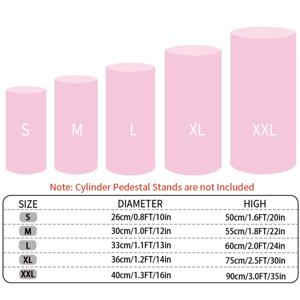 Party Decorations Five Stretch Fabric Cylinder Stand Covers in White or Pink with S–XXL Sizes