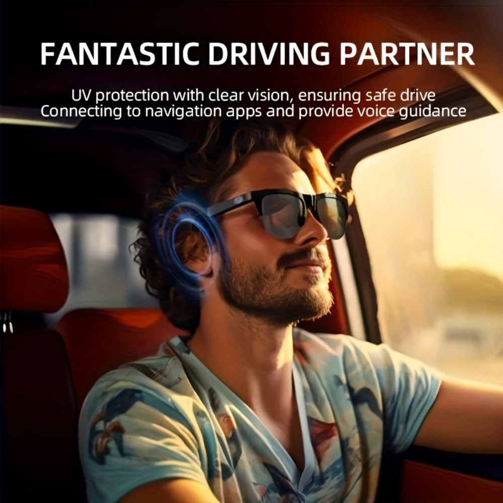 Open-Ear Audio Glasses with Bluetooth Built-In Speaker & Mic – Hands-Free Calls & Music | Lightweight Smart Eyewear for Cycling Driving Fishing Hiking Travel Office | Black & White | Wearable Tech Gift