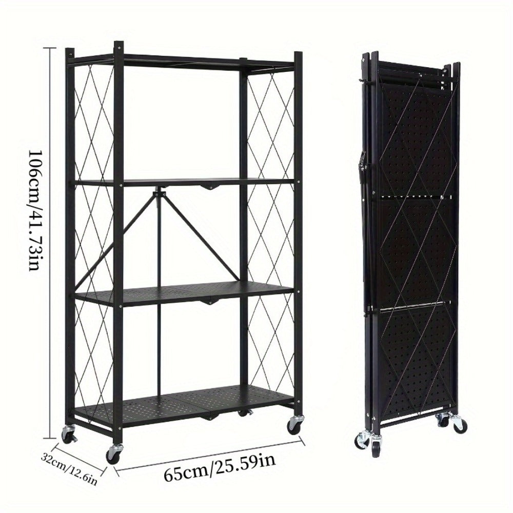 Rolling Storage Shelf with Wheels 3 4 5 Tier Foldable Office File Rack Mobile Floor Standing Organizer for Home Office Black White
