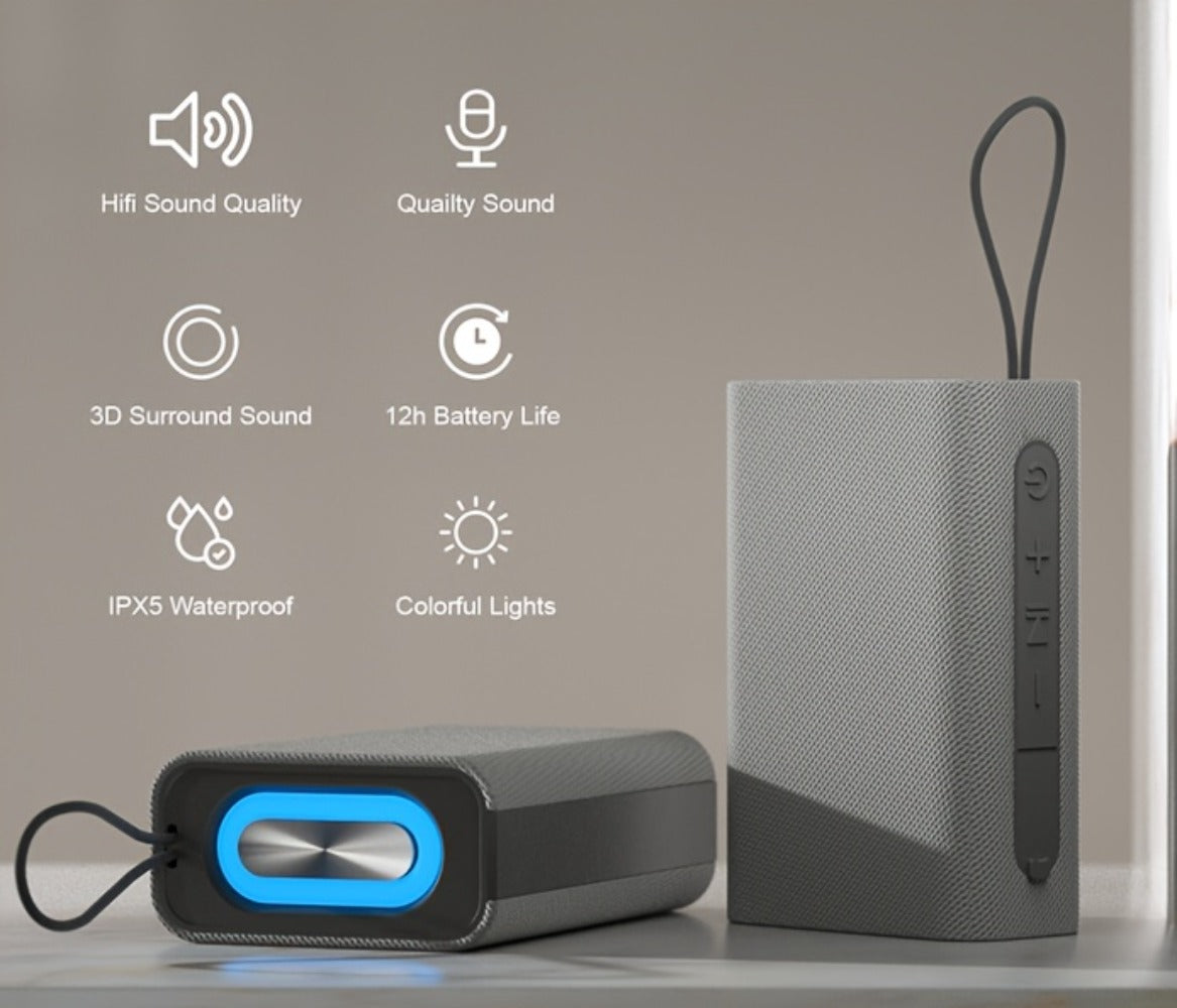 Portable Bluetooth Speaker PEICHENG Compact Stereo Model with USB-C, Button Controls and Four Colors
