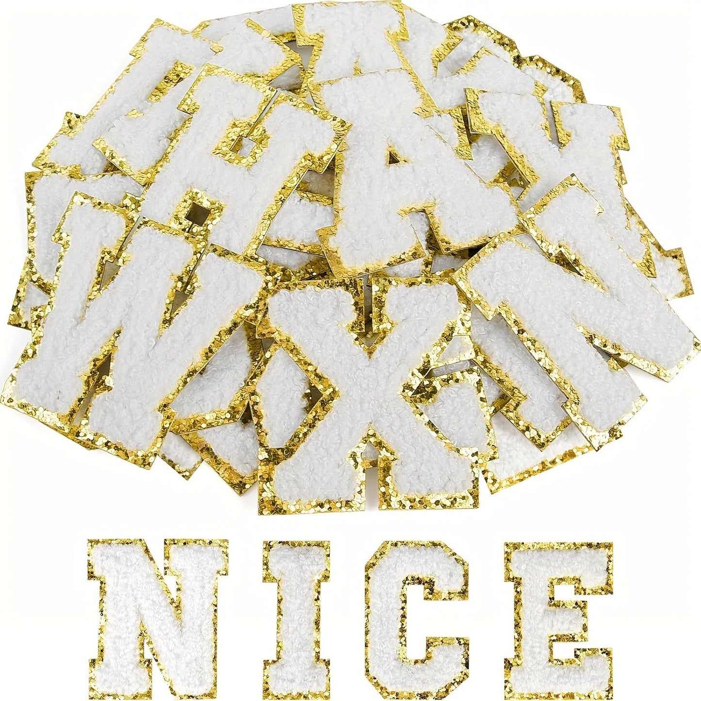 Chenille Alphabet Letter Patch Set, 26 Self-Adhesive A-Z Appliques in Five Exact Checkout Colors