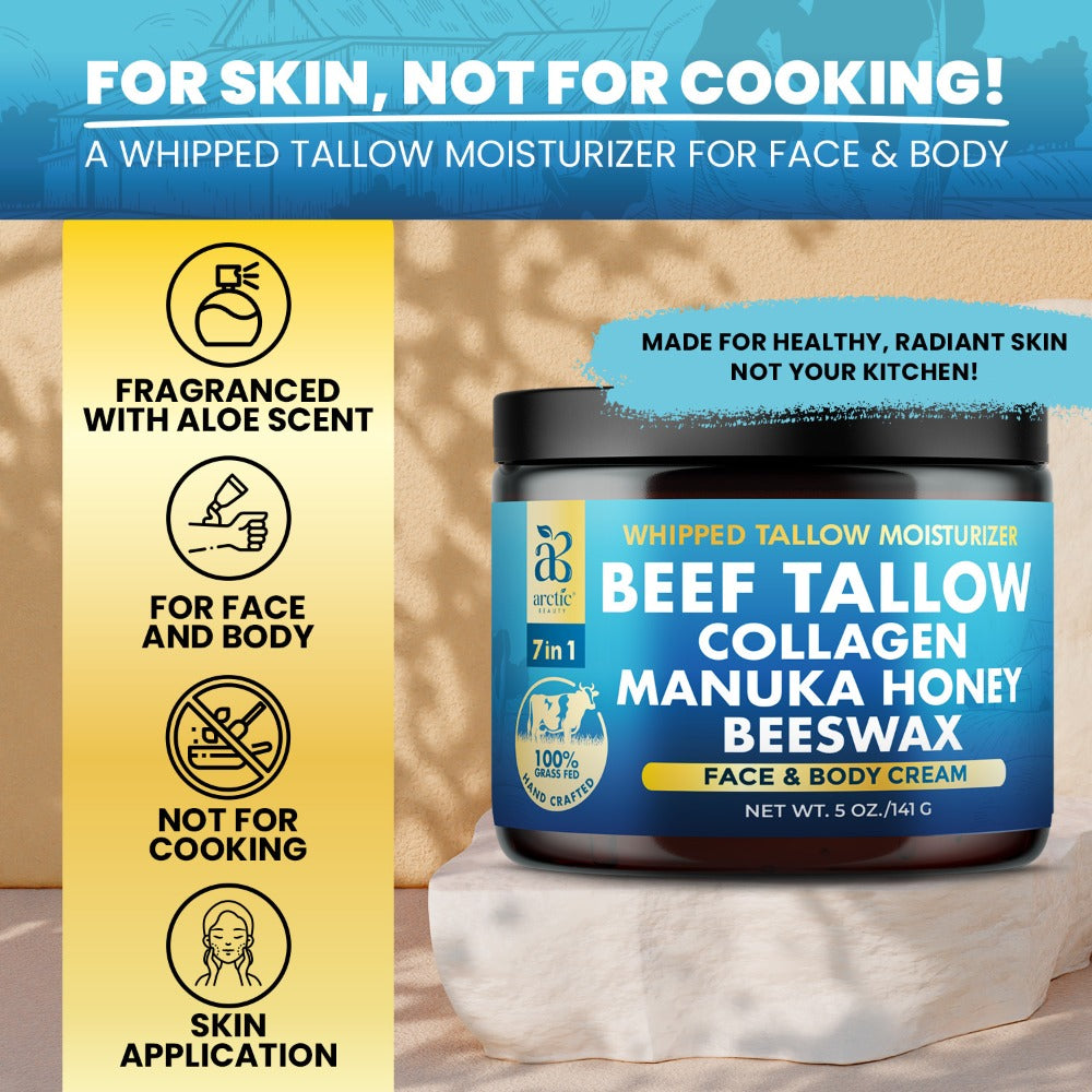 Whipped Beef Tallow-Labeled Face and Body Cream with Honey, Jojoba Oil, Collagen and Aloe Vera