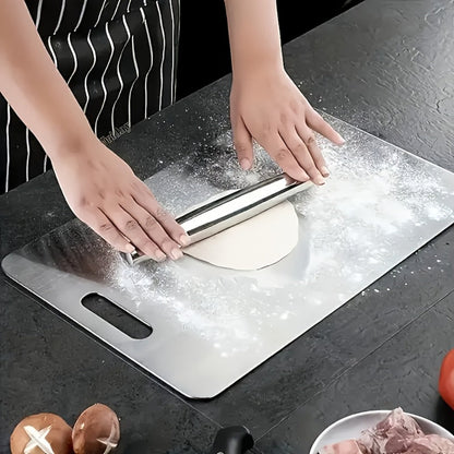 Cutting Board Three-Piece Stainless Steel Set with Rounded Corners, Carry Handles and Three Sizes