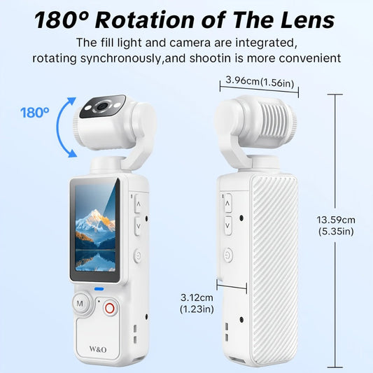 W&O Pocket Camera with Webcam Function | 1.9" Screen, 180° Rotating Shot, 2000mAh Battery, USB-C Charging, 32G Card, Outdoor Sports Cam for Cycling, Travel & Personal Use – Birthday & Christmas Gift