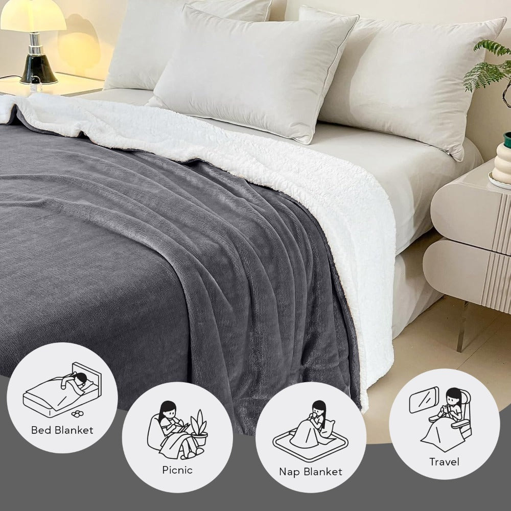 480GSM Sherpa Fleece Blanket – Double-Sided Heavy Warm Throw for Couch, Bed & Travel, Reversible All Season, 13 Colors, 3 Sizes