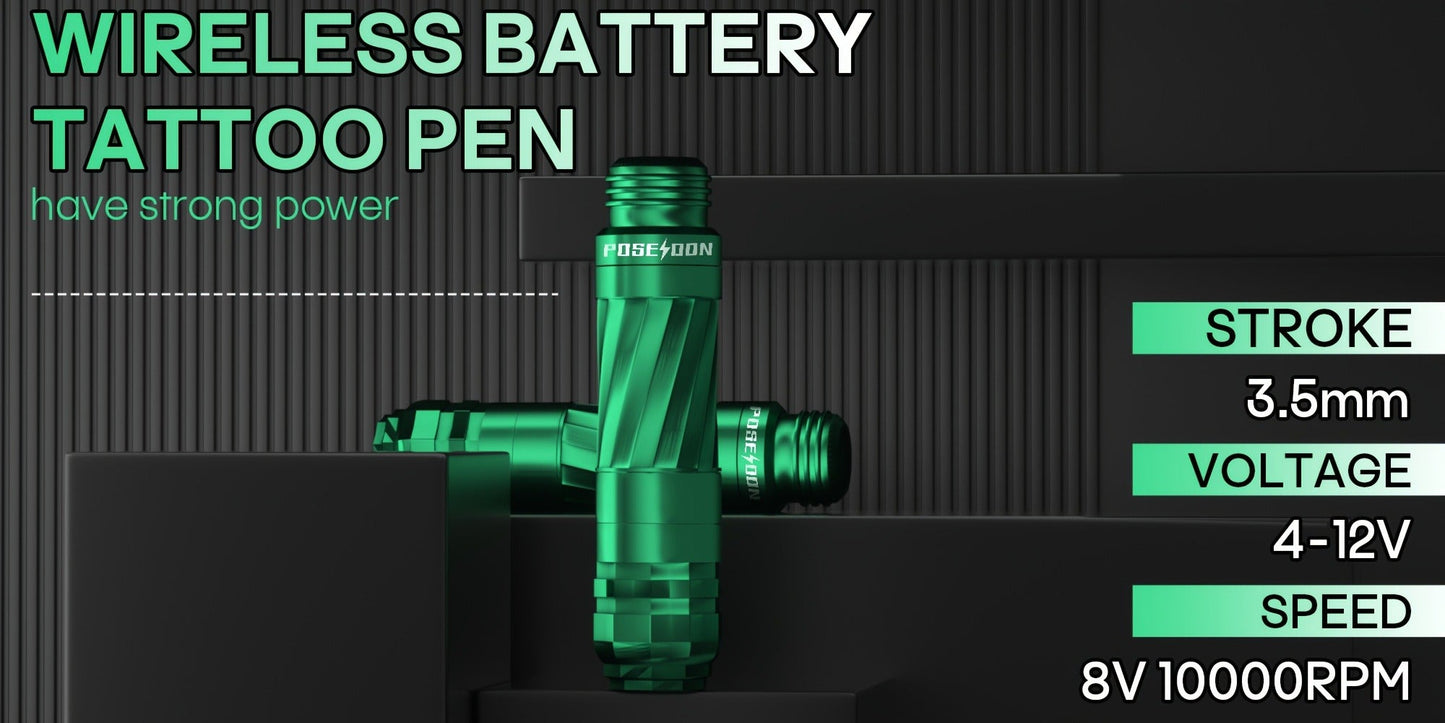 Tattoo Machine Kit POSEIDON V3 PRO LTK06 Wireless Pen with Extra 1400mAh Battery, LCD, 20 Cartridges and 6 Inks