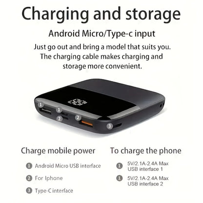 Power Bank 10000mAh Mini with USB-C 5V/2A, Dual USB Outputs and Four Colors for Pocket Travel