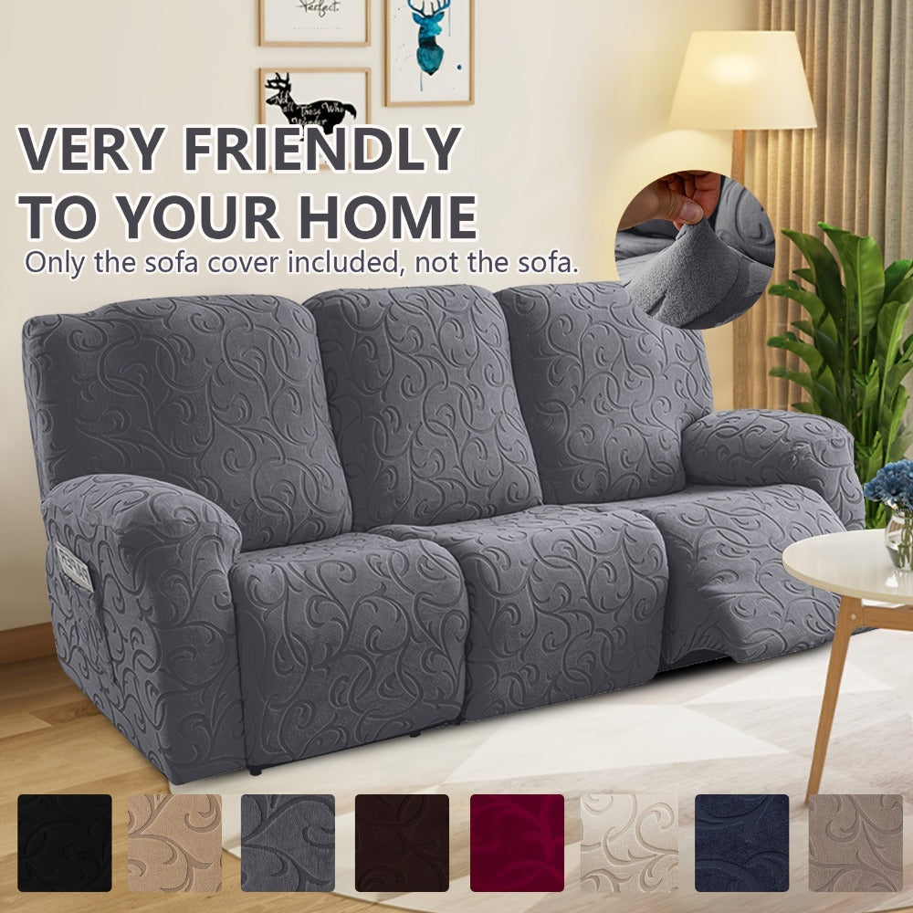 Chenille Recliner Sofa Cover 3 Seater High Stretch Thickened Hooked Fabric - Machine Washable Wear Resistant Couch Slipcover | Sand Color Light Grey Chocolate | Living Room Bedroom Furniture Protector