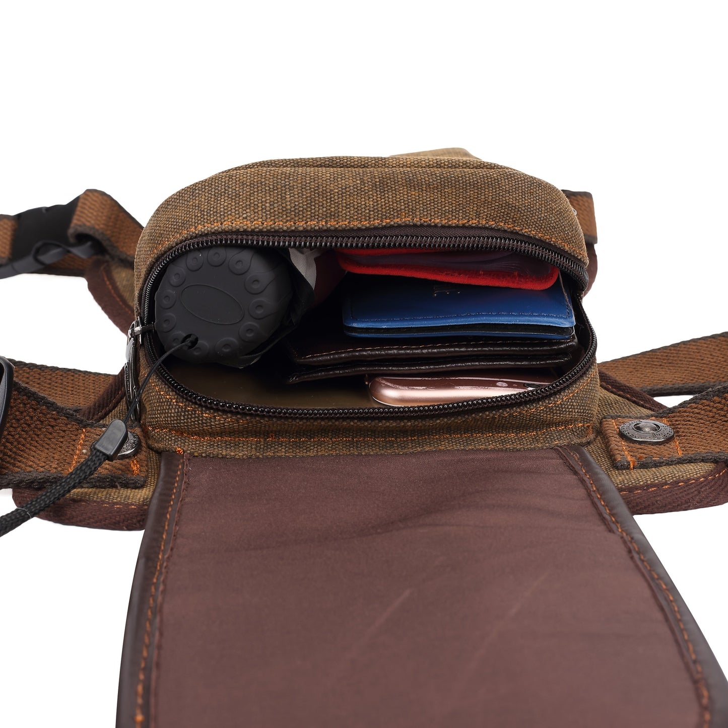 Sling Bag Vintage Brown Canvas Design with Adjustable Strap for Chest, Waist, Shoulder or Leg Carry