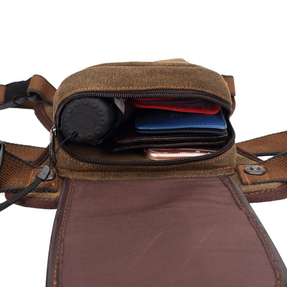 Sling Bag Vintage Brown Canvas Design with Adjustable Strap for Chest, Waist, Shoulder or Leg Carry