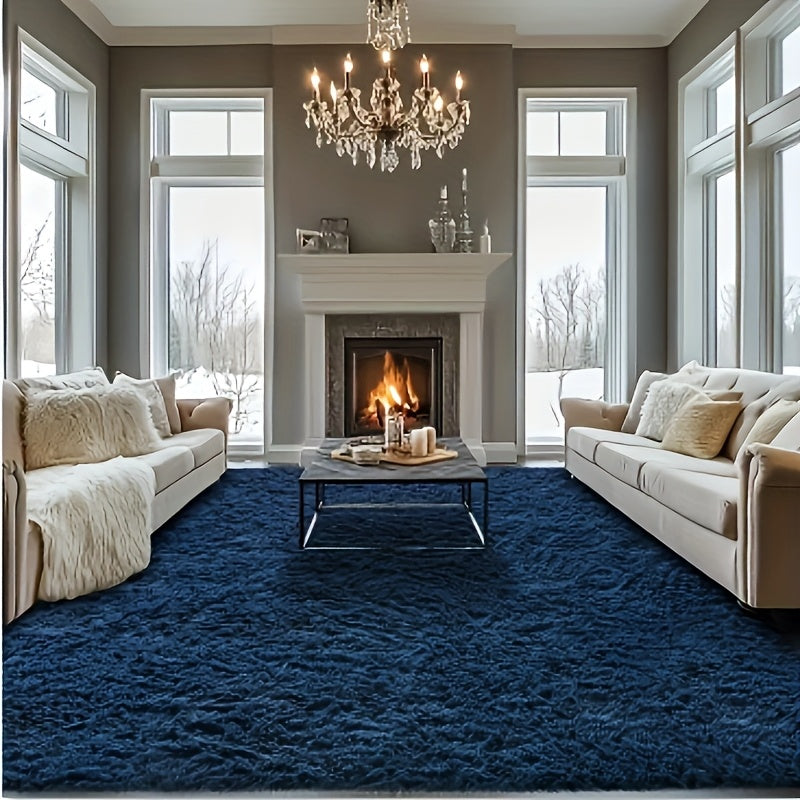 Area Rug Fluffy Faux-Fur Shag in Solid, Tie-Dye and Ombre Colors with Six Retained Room Sizes
