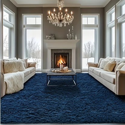 Area Rug Fluffy Faux-Fur Shag in Solid, Tie-Dye and Ombre Colors with Six Retained Room Sizes