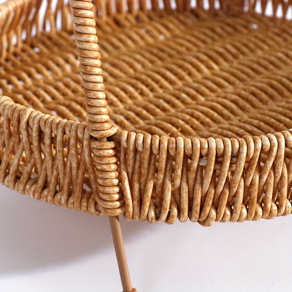 Wire Frame Storage Basket - Hand-Woven Imitation Rattan with Solid Iron Structure, Open-Top Organizer Bin for Fruits Shelf Kitchen Gifts, Rustic Farmhouse Style