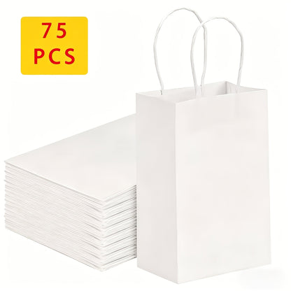 Kraft Paper Gift Bags with Handles in White, Black or Brown, Available in 25, 75, 100 or 300 Piece Packs