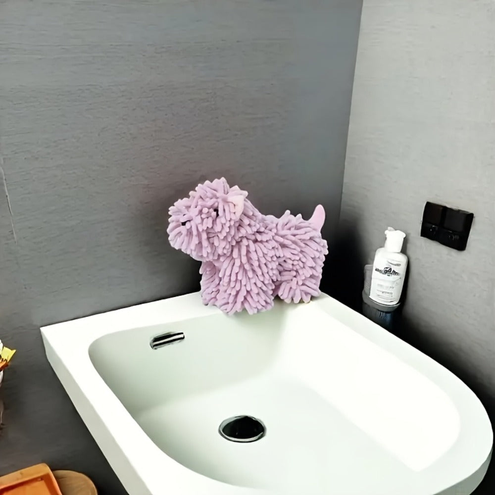 Puppy-Shaped Hanging Hand Towel in Pink or Blue Checkout Options for Kitchen or Bathroom Display