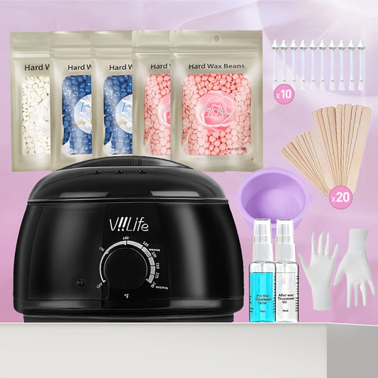 Wax Warmer Hair Removal Kit — 46-Piece Home Waxing Set with 5 Bags Wax Beans | Full Body Hair Removal for Eyebrows, Arms, Bikini & Nose | For Women & Men