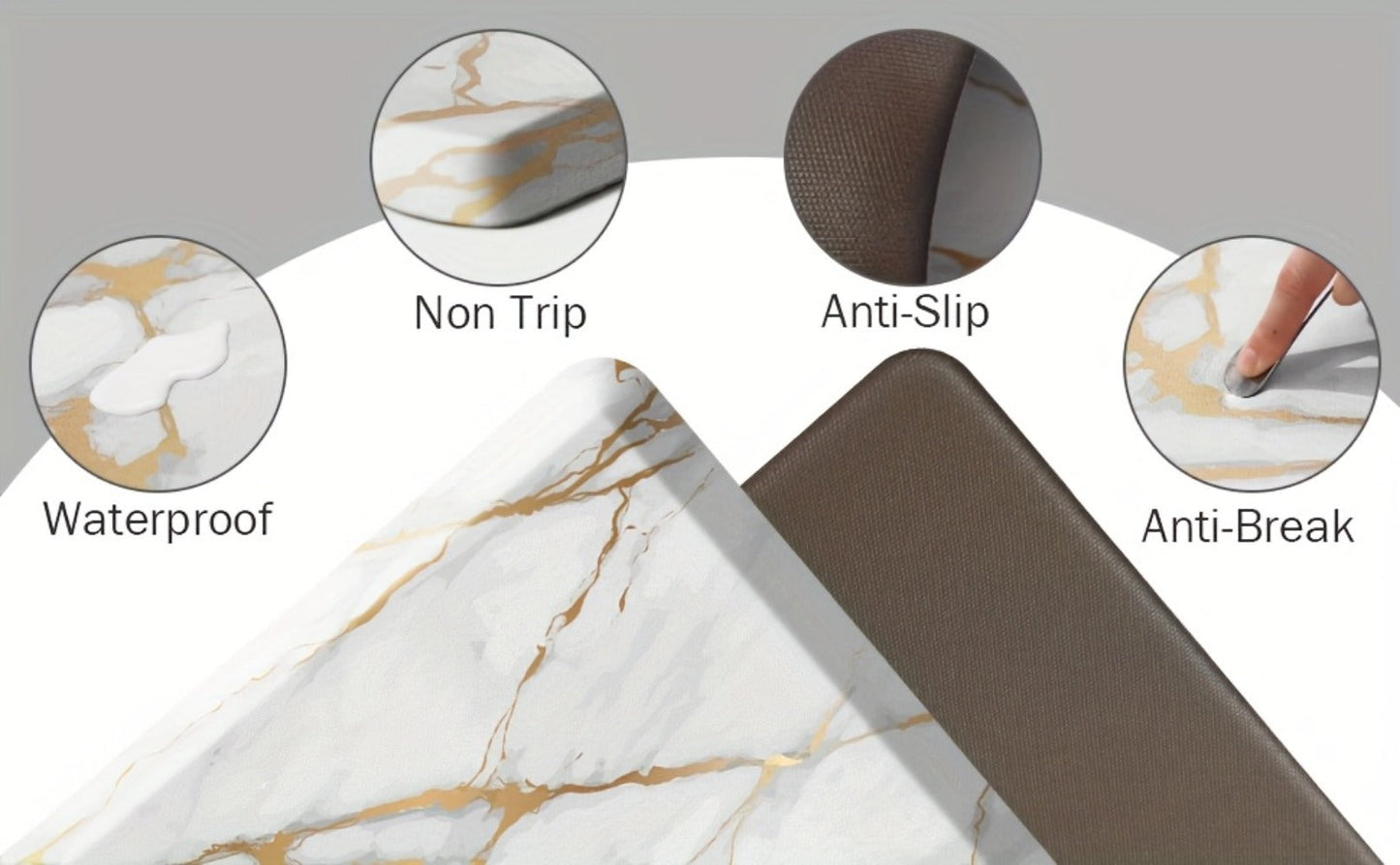 Marble-Pattern Kitchen Floor Mat in Three Exact Rectangular Sizes with Cushioned Low-Profile Form