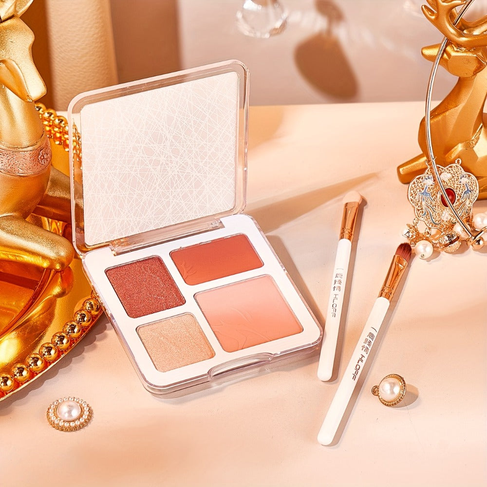 Rose-Gold Makeup Gift Box with Four-Pan Face Palette, Eyeshadow Palette, Lip and Eye Products and Makeup Brushes