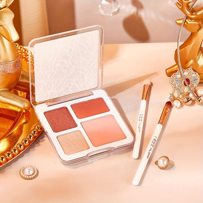 Rose-Gold Makeup Gift Box with Four-Pan Face Palette, Eyeshadow Palette, Lip and Eye Products and Makeup Brushes