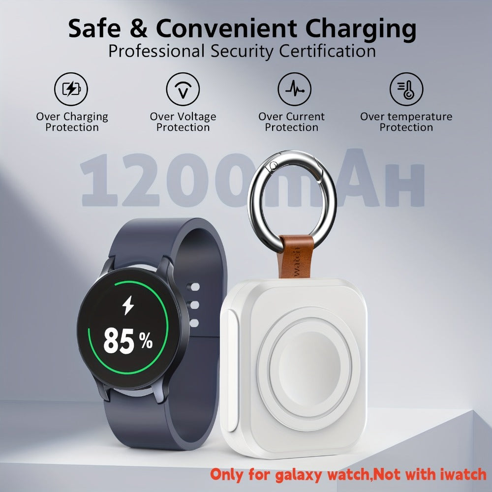Samsung Galaxy Watch Charger Portable 1200mAh Wireless Fast Charging Power Bank Keychain Compatible Galaxy Watch 8 Ultra 7 6 Classic 5 Pro 4 3 Active 2 – Compact Travel Charger Black White