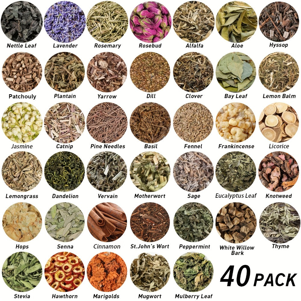 Dried Herbs & Flowers Magic Supplies Kit 40 Pack – Witch Starter Set for Rituals, Spells, Candle & Soap Making, Pagan Altar, Halloween & Christmas Gift, Party Favors, Home Decor