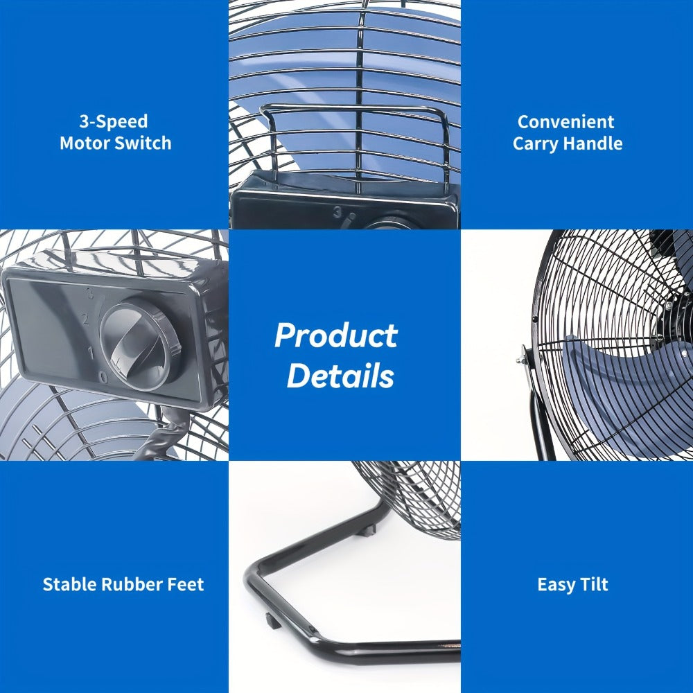 Industrial Floor Fan High Velocity, 3-Speed Heavy Duty Metal Cradle Fan with 360° Tilt, Multiple Sizes Available, Powerful Air Circulation Fan for Warehouse, Workshop, Garage, Factory and Basement