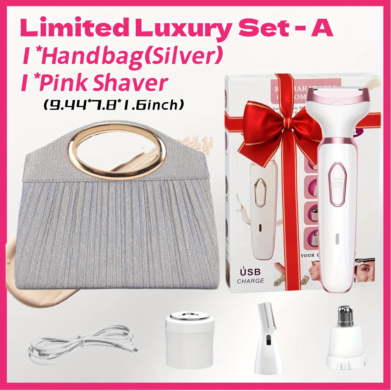 Electric Shaver 4-in-1 Women’s Grooming Kit with USB Charging for Face, Nose, Legs, Underarms and Bikini