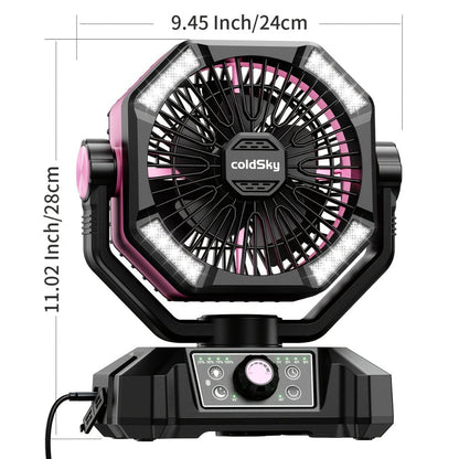 Camping Fan Battery Powered 20000mAh, Dual Motor 8-Speed Portable Tent Fan with Remote Control, 4 LED Lanterns and Hanging Hook, Rechargeable Outdoor Fan for Camping, Power Outage, Construction Site