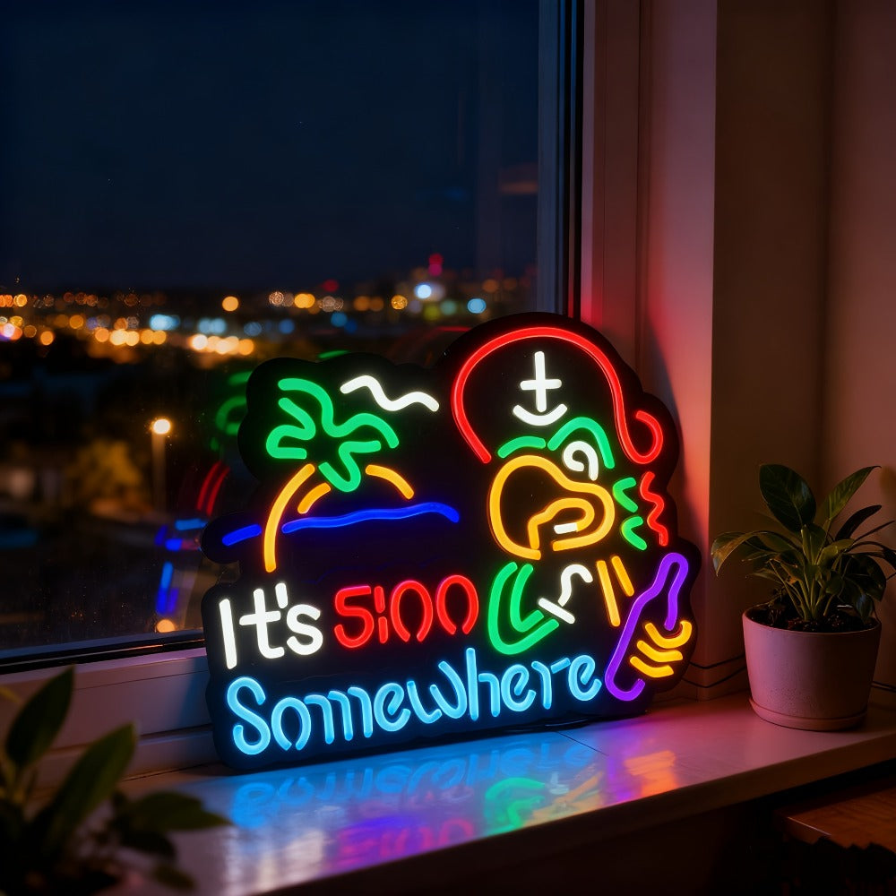 Novelty Five O’Clock Neon-Style Bar Wall Sign with Two Checkout Designs and 16.5 x 12.6-Inch Format