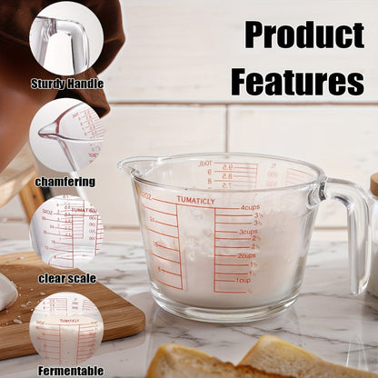 Clear Glass Measuring Cup Set with Pour Spouts, Handles, Red Graduations and One- or Three-Piece Options