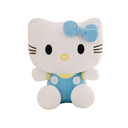 Plush Toy Bow-Wearing Cat Character Doll with Red, Pink or Blue Color Options and Soft Fabric