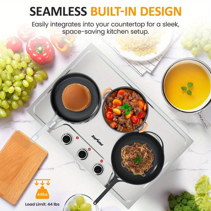 Portable Electric Cooktop Triple Burner 1800W – Royalcraft Countertop Electric Stove with Knob Control, Indicator Light, Compatible with All Cookware, Silver