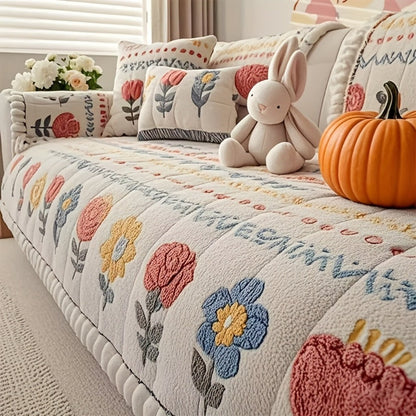 Sofa Cover 450 GSM Milk Velvet Bohemian Floral Print Panels for 2, 3 or 4 Seats and Pillowcase Options