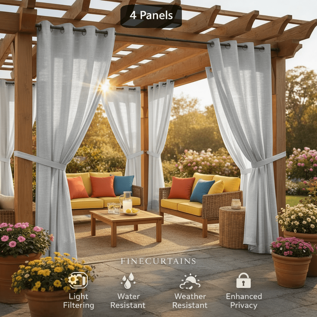 Sheer Curtains for Patio Outdoor, Grommet Top, 4 Panels, UV &, Drapes for Pergola, Gazebo, Porch